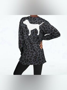 VS PINK LONG SLEEVE CAMPUS TEE GRAY SNOW LEOPARD CHEETAH DOG PUP LOGO HTF RARE M